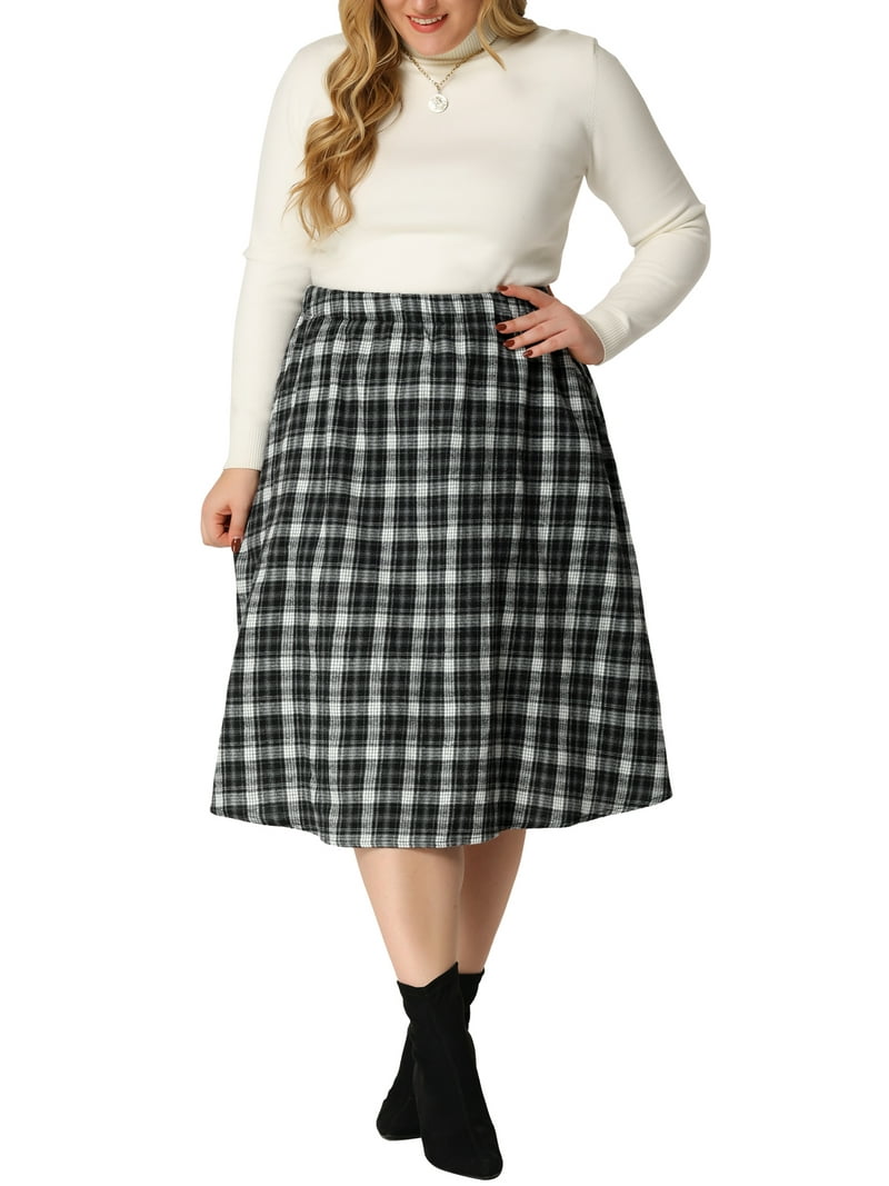 Bargains women's Plus Size Velvet A Line Plaid Flare Skirt