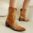 thumbnail image 5 of Mostsola Floral Embroidery Cowboy Boots for Women Snip Square Toe Ankle Boots Pull on Short Booties, 5 of 8