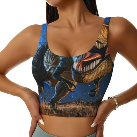 Matuu Starry Night Charging Dinosaur for Women s Sports Bra - Soft  Comfortable and Breathable Sports Vest for Yoga  Fitness  and Dance-Small