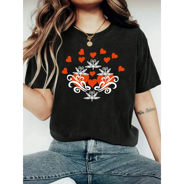 Crew Neck T-Shirt - Fashionable Womens Graphic Print T-Shirt - Casual Short Sleeve Crew Neck Top - Lightweight & Breathable For Spring & Summer Wardrobe
