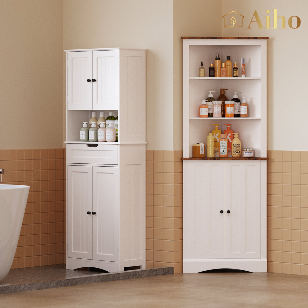 Aiho 33" Bathroom Storage Cabinet, Bathroom Floor Cabinet with 4 Drawer & 2 Shelves, Wooden Freestanding Cupboard for Bathroom - White