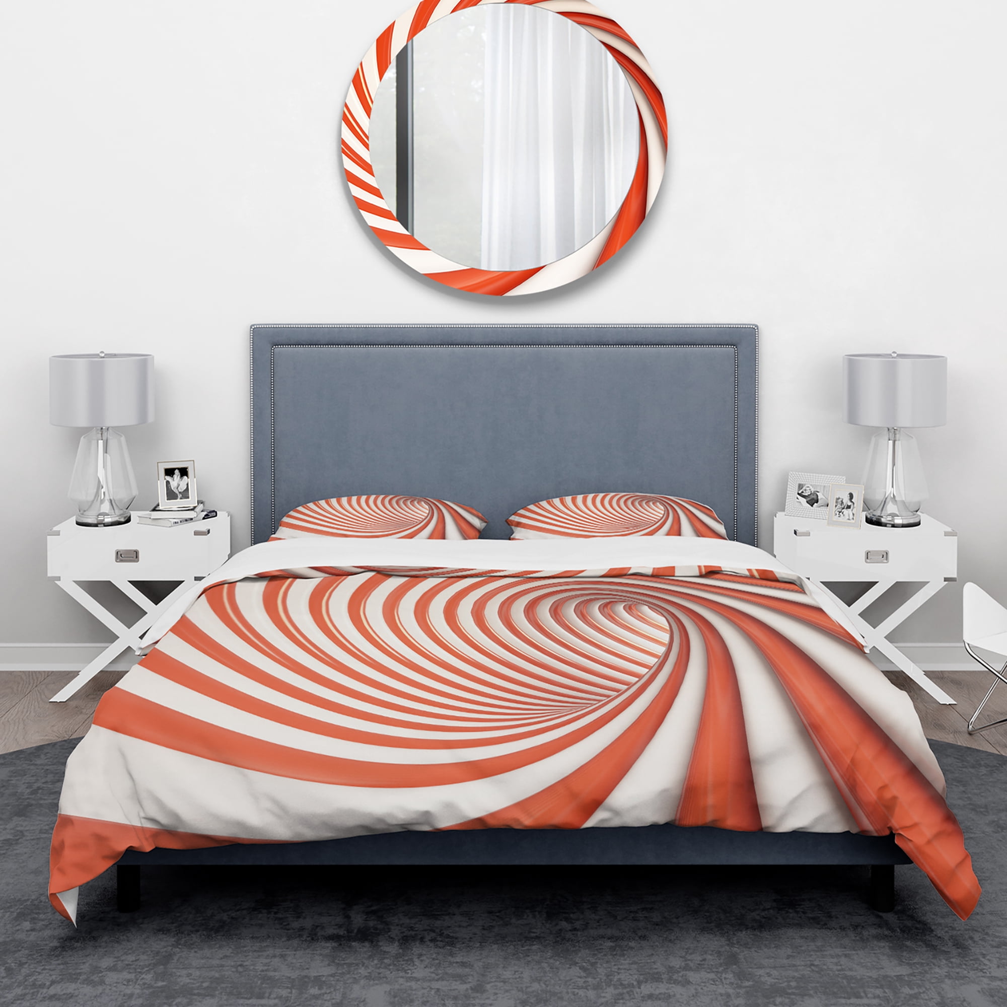 Designart 'Red and White Lined Spiral' Modern & Contemporary Duvet Cover Set
