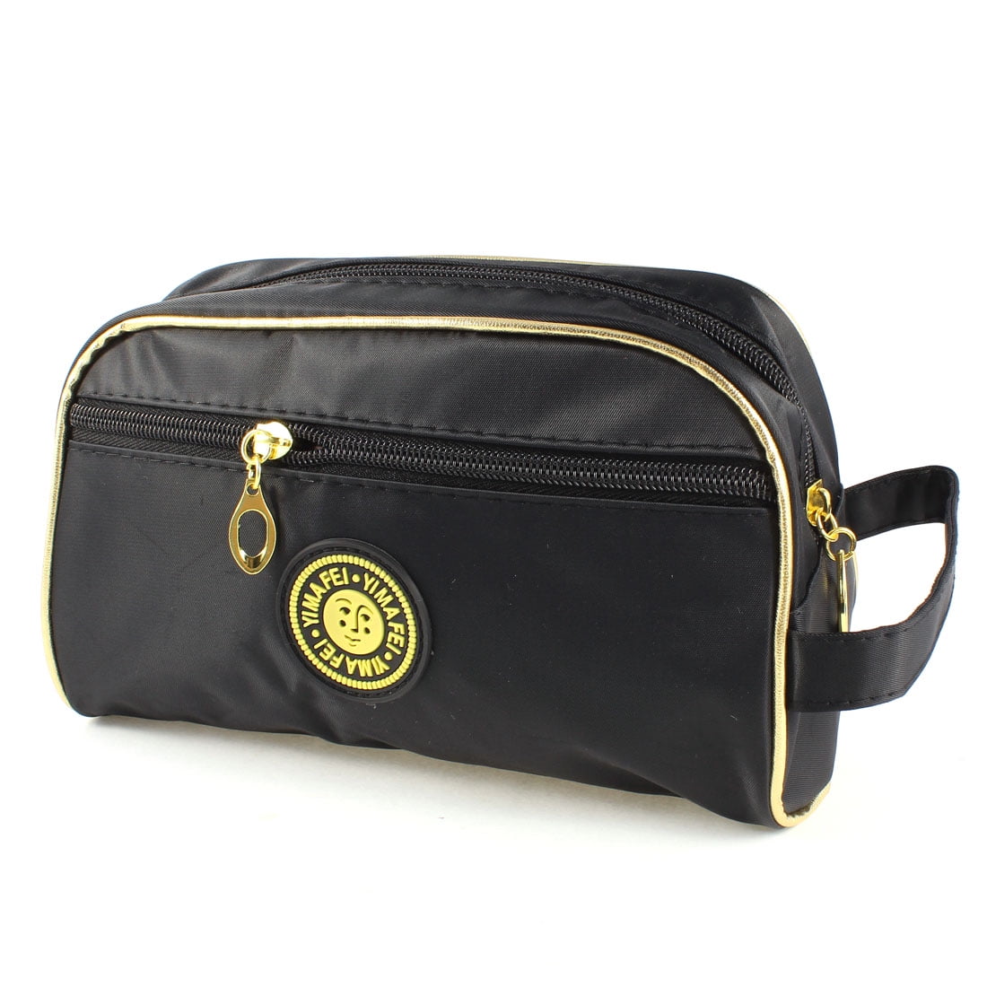 Zipper Closure Polyester Rectangular Black Cosmetic Bag for Woman
