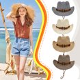 thumbnail image 4 of Wweixi Materials Suitable For Seaside Vacation Brown Cowboy Hat For Men Summer Straw beige, 4 of 6