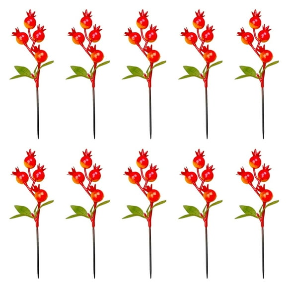 Tnarru 10 Pieces Artificial Pomegranate Tree Branch Faux Pomegranate Picks Fake Pomegranate Berries Branch for Christmas Tree Filler A