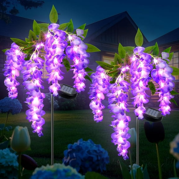 Ninonly Solar Garden Lights, 2 Pack Solar Pathway Lights, 2 Lighting Modes Solar Wisteria Flowers Lights Outdoor Waterproof for Landscape Courtyard