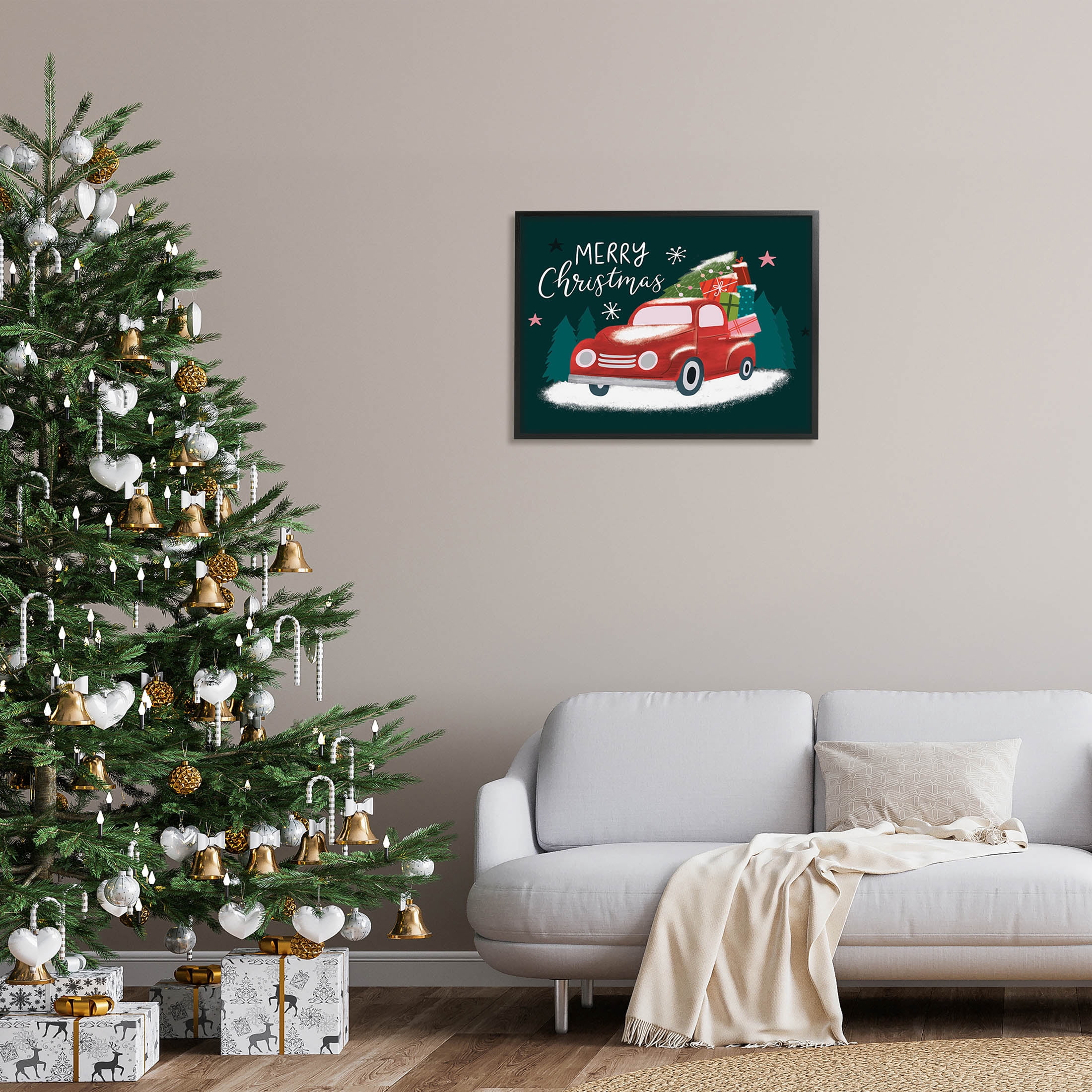Merry Christmas Gifts Truckload Holiday Graphic Art Black Framed Art Print Wall Art