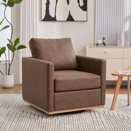33" Swivel Cozy Oversized Sofa Chair, Modern Single Sofa with Thick Cushion, Upholstered Recliner Sofa Chair with Breathable Fabric for Living Room Office, Coffee