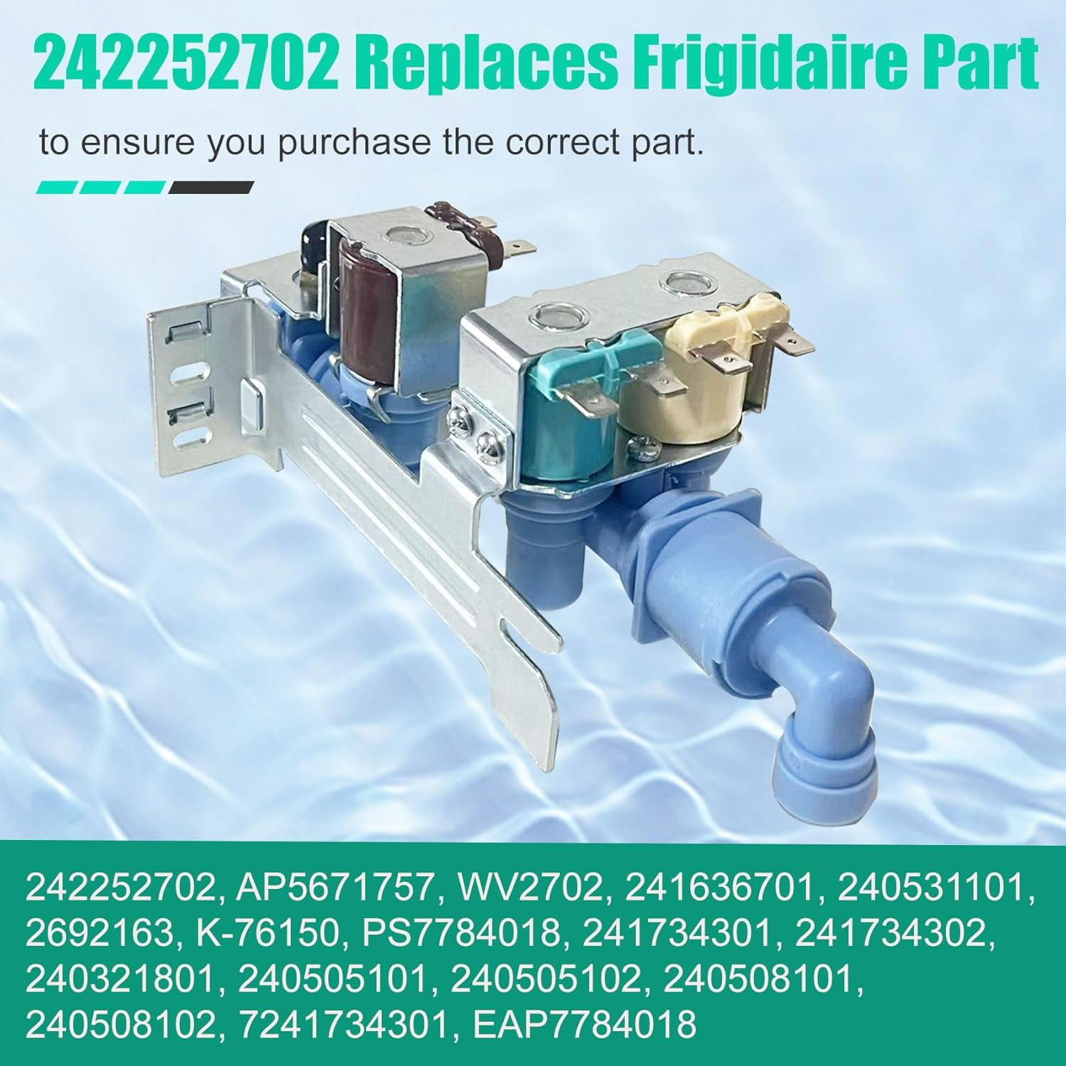 RVKXHD 242252702 Refrigerator Water inlet Valve for Frigidaire Kenmore Electrolux Crosley, Fridge Water Valve replacement Parts 240531101 241734301 WV2702 AP5671757 240321801 K-76150, 1 Year Warranty