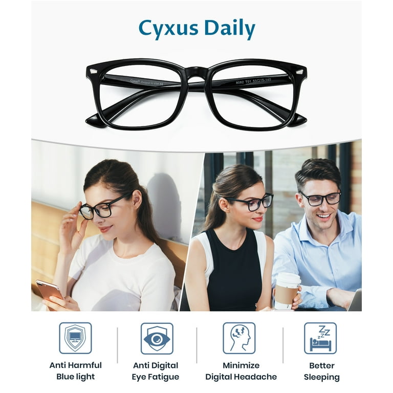 Cyxus Blue Light Glasses Anti Eyestrain Computer Gaming Glasses Classic  Square Clear Lens Eyeglasses Frame for Women and Men（Black）