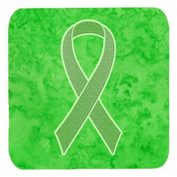 3.5 x 3.5 In. Lime Green Ribbon for Lymphoma Cancer Awareness Foam Coasters, Set of 4