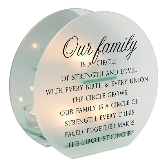 Family Circle Strength Love Grows Frosted Glass Mirrored Tea Light Holder