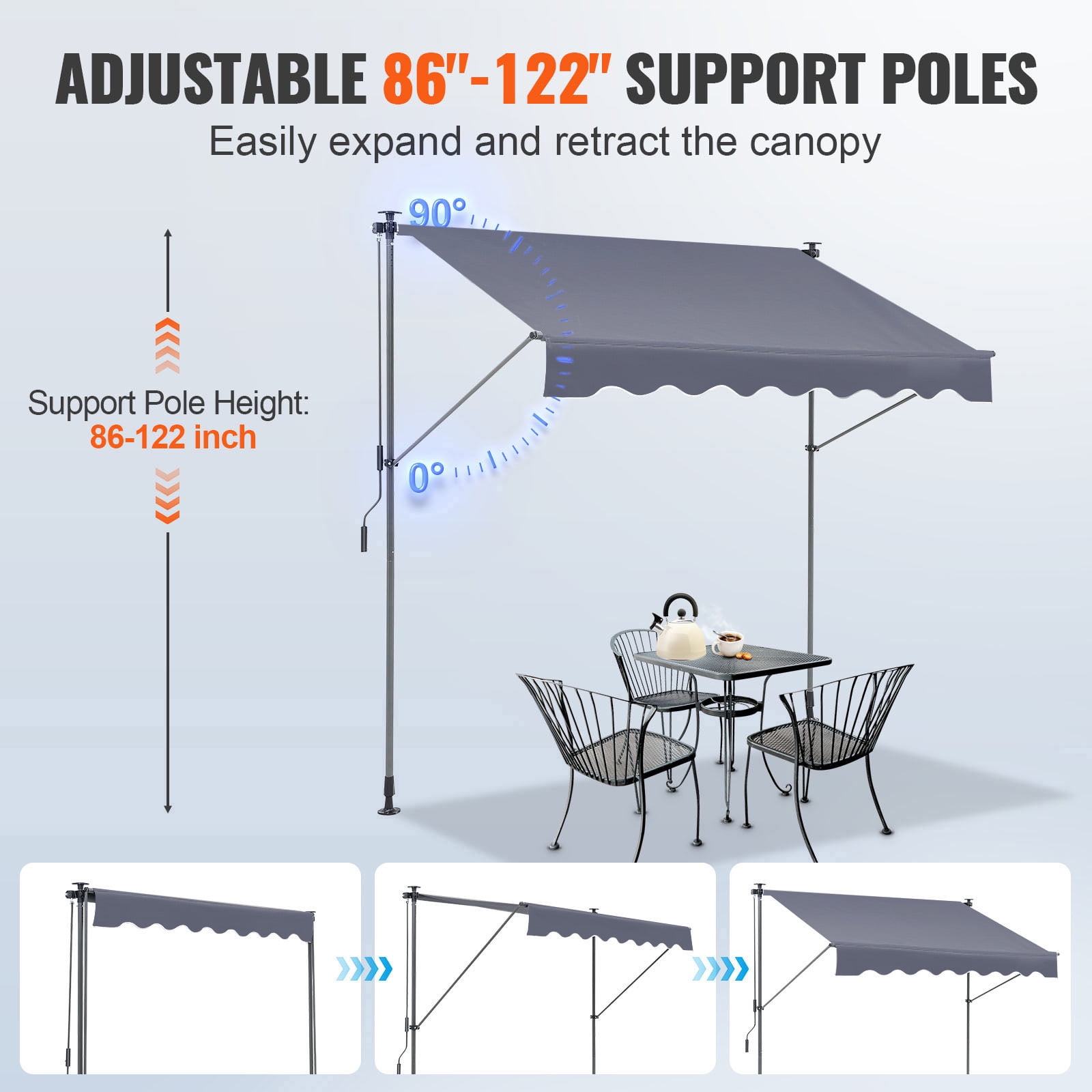 KFFKFF Hand-Operated Sunshade, 78" Exterior Pull-Out Terrace Sun Protection Cover, Modifiable Porch Door Window Shade with 39" Sun Block Curtain for Outdoor Space, Lawn, Veranda
