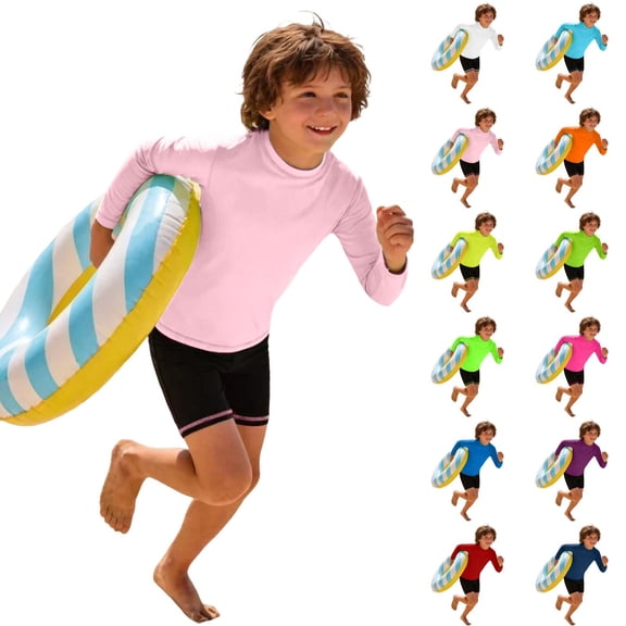 TGPMGRZ Kids Long Sleeve Rash Guard Boys Swim Shirt UV Protection Sun Shirts Swimwear Tops Activewear White 9-10 Years