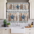 thumbnail image 2 of Blue Texas Star Curtain Valances Set Vintage Blue Star Berry Brown Beige Wood Grain Kitchen Curtains 36&nbsp;inch Length Rod Pocket Valance and Tiers 3 Piece Set Small Bedroom Bathroom Laundry Decor, 2 of 9