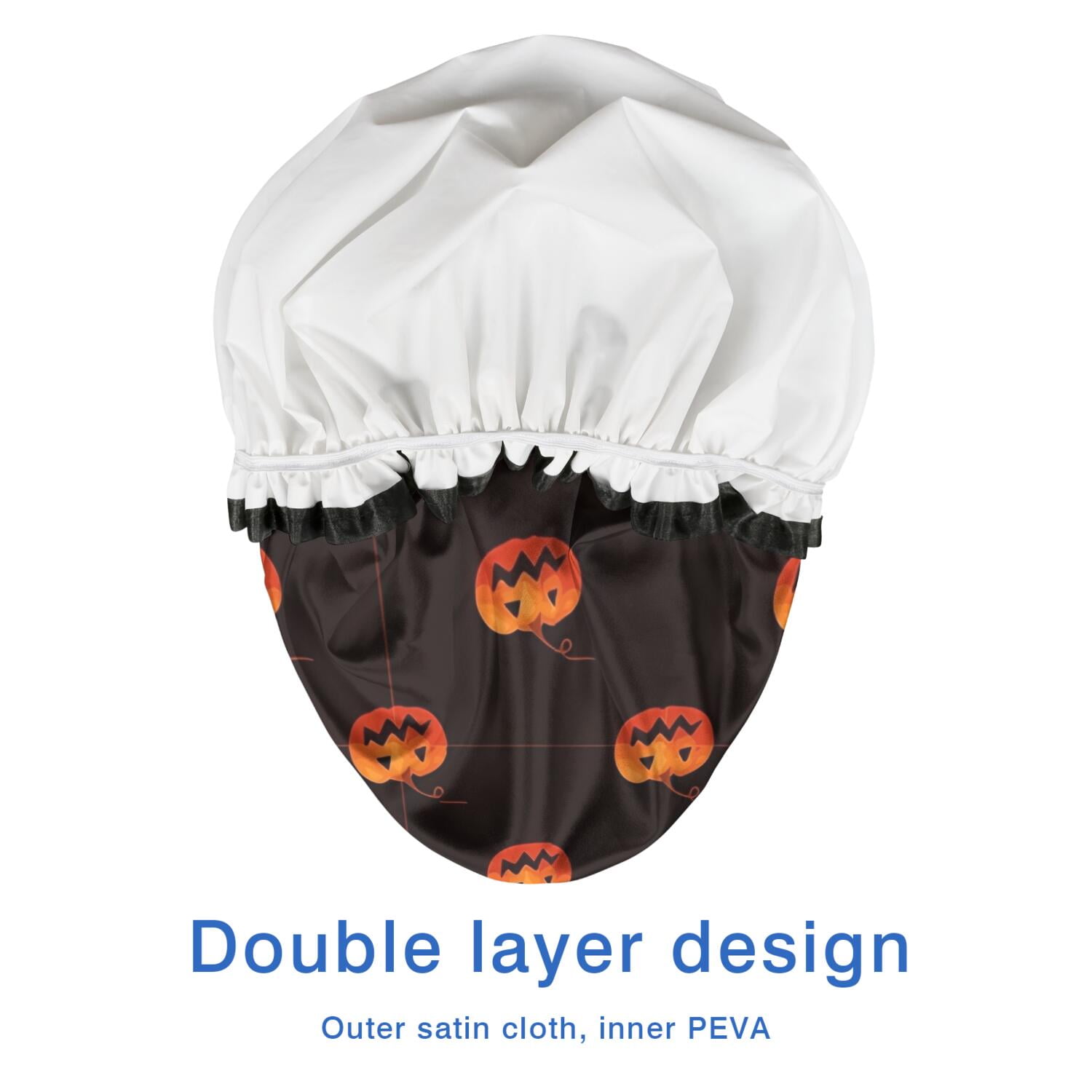 Shower Caps,Black Halloween Pumpkins Waterproof Shower Cap for Women 4 Pieces,Double Reusable Hair Cover for Shower PEVA Elastic Stretch Hem