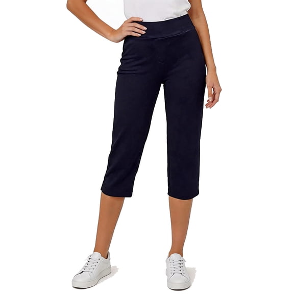 Tsesme Women’s Capris Elastic Waist Relaxed Fits Straight Leg Cropped Pants Summer High Waisted Lightweight Casual Trousers with Pockets ,Navy,L