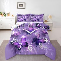 Manfei 3D Purple Butterfly Bedding Comforter Set, Glitter Stars Print Twin Comforter Sets, Romantic Anniversary Reversible Bedding Set, Ultra Soft Home Decor, 2pcs