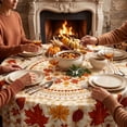 thumbnail image 5 of 59.8 Inch Round Fall Thanksgiving Halloween Polyester Tablecloth Maple Leaf Ghost Pumpkin Print Waterproof Wrinkle Resistant Circular Table Cover for Dining Table Farmhouse Holiday Party Decor, 5 of 6