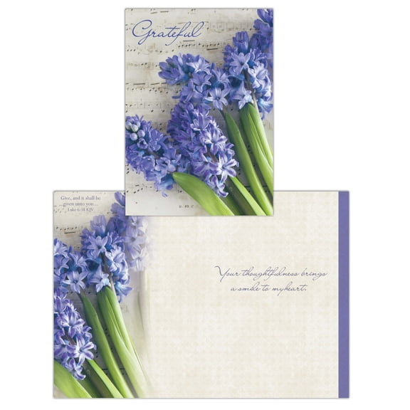 Shared Blessings Hyacinth Sheet Music Thank You 1 Count Religious Thank You Greeting Card, King James Version Scripture