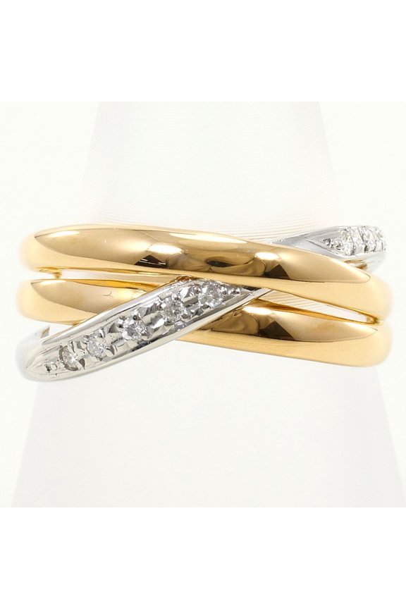 Pre-Owned PT900 Platinum 18K Yellow Gold Ring with 1 Diamond (0.062 ct), Certificate of...