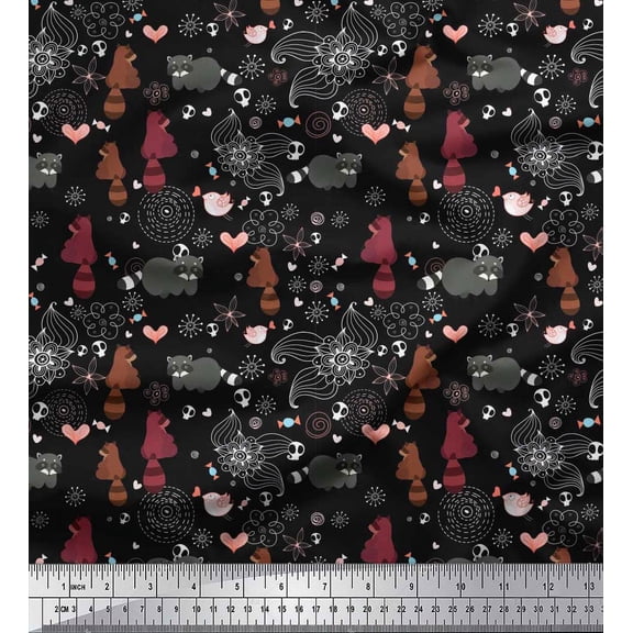 Soimoi Cotton Duck Fabric Bird,Floral & Racoon Cartoon Fabric Prints by Yard 42 Inch Wide
