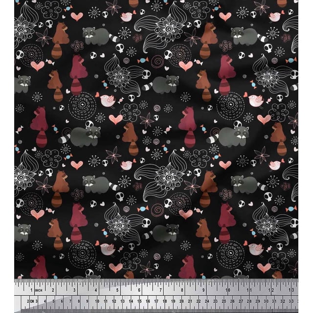 Soimoi Cotton Duck Fabric Bird,Floral & Racoon Cartoon Fabric Prints by Yard 42 Inch Wide