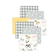 Little Treasure Hudson Baby Cotton Poly Flannel Receiving Blankets 7-Pack, Grey Cute Farm, 30x30 inches