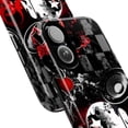 thumbnail image 2 of Edgy Skull and Speaker Phone Case, Black and Red Grunge Design with Hearts and Checkerboard Pattern, Protective Cover for iPhone 16 15 14 13 12 11 Pro Plus Mini, 2 of 6