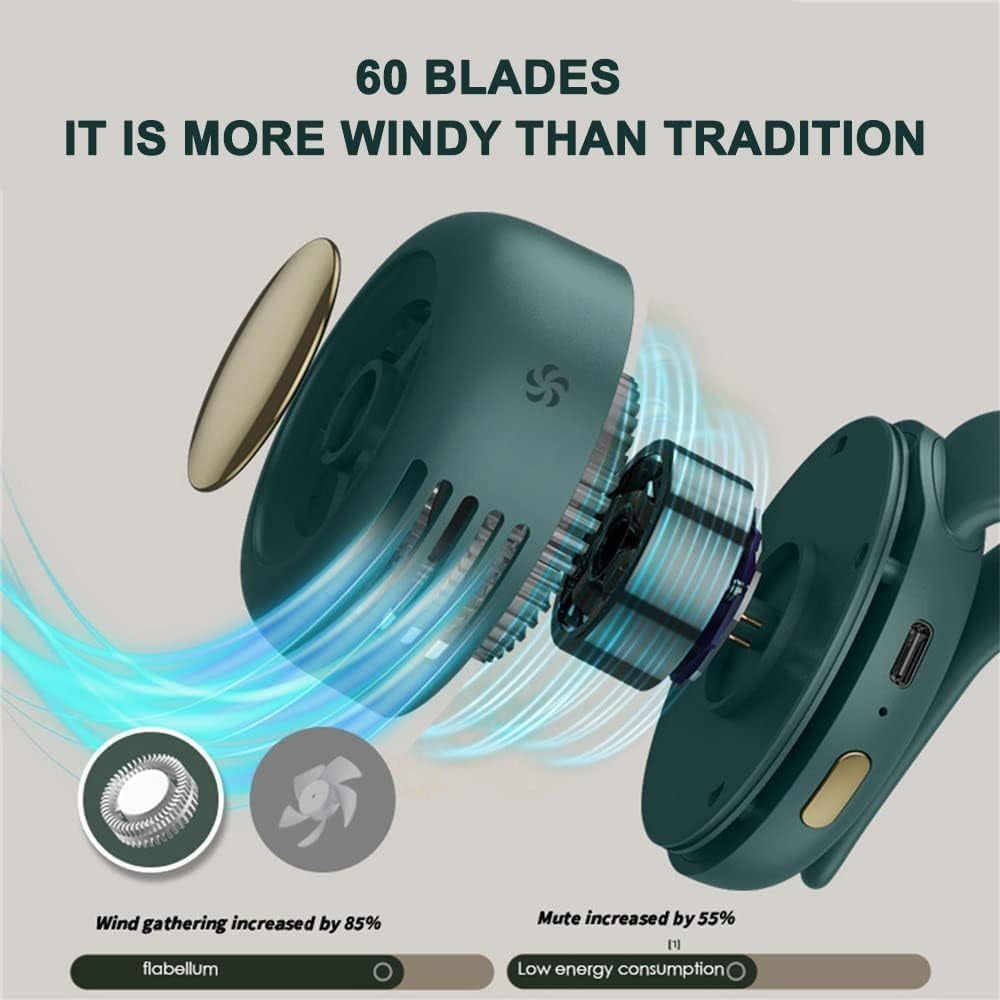 Portable Clip-On Fan with Bladeless Design – 3 Speeds & Quiet Operation, Wearable Clip for Shirt or Waist, USB Rechargeable with Night Light – Ideal for Travel, Office, and Outdoor Use