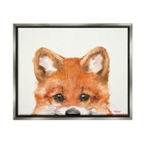 Stupell Industries Fox Cub Peeking Animals & Insects Painting Gray Floater Framed Canvas Art Print Wall Art, 31 x 25