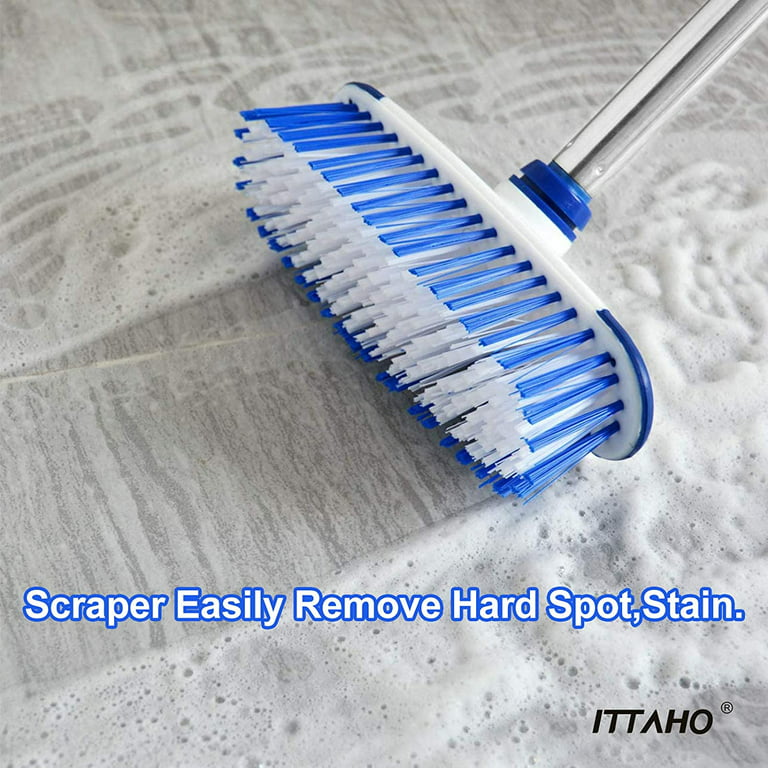 Ittaho 2 Pack Grout Brush with Long Handle, Swivel Cleaning Grout Line Scrubber - Extendable Durable Handle Grout Cleaner Brush for Bathroom,Tub