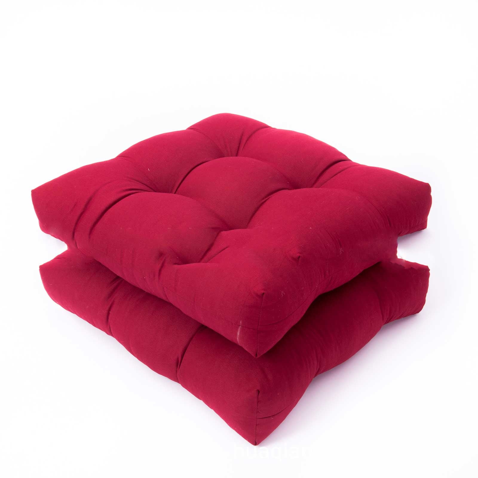 Taotanxi Outdoor Tufted Wicker Cushions Seat Cushions for Patio Furniture Set of 2, 19x19 Outdoor Chair Cushions Weather Resistant Patio Cushions with Ties for Wicker Chair (Red, 2 Pack)