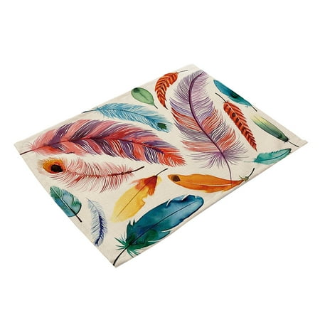 

1Pcs Colorful Feather Pattern Placemat Coaster Cotton and Linen Pads Kitchen Dining Table Mats Western Mat 42 x 32cm-D