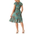 thumbnail image 3 of Vestido Midi de Invitada de Boda para Mujer INSPIRE CHIC con Cuello Cuadrado, Mangas de Volante y Estampado Floral en Verde Oscuro Talla M, 3 of 4