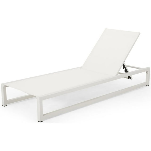 Noble House Modesta Outdoor Aluminum Chaise Lounge with Mesh Seating White