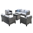 thumbnail image 3 of Ovios 5 Pieces Outdoor Patio Furniture with 30 Inch Fire Pit Table Wicker Patio Sectional Sofa with Single Chairs for Backyard Decor, 3 of 5