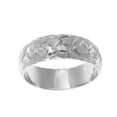 thumbnail image 4 of 14k white gold hand engraved Hawaiian plumeria scroll band ring diamond cut edge 8mm size 7, 4 of 6