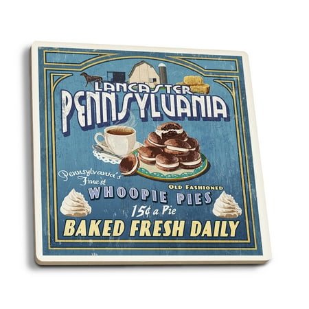 

Lantern Press Ceramic Coaster Set Lancaster Pennsylvanie Vintage Sign Whoopie Pies Cork Back Absorbent Unique Art