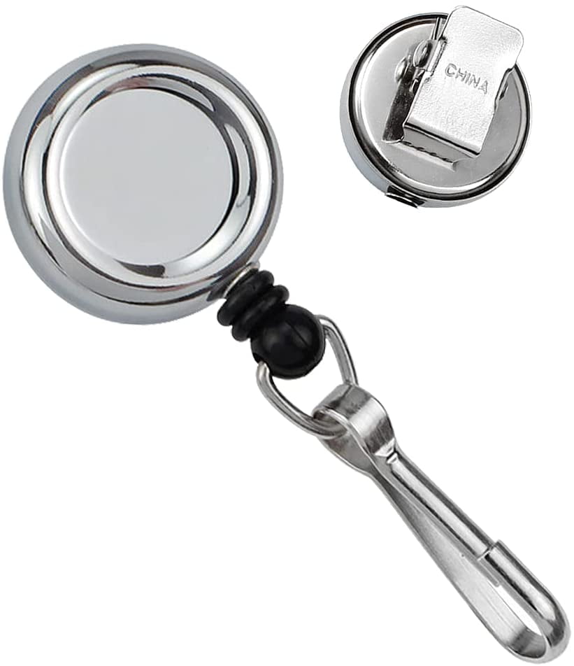 Small and Heavy Duty Metal Retractable Badge Reel with J Hook