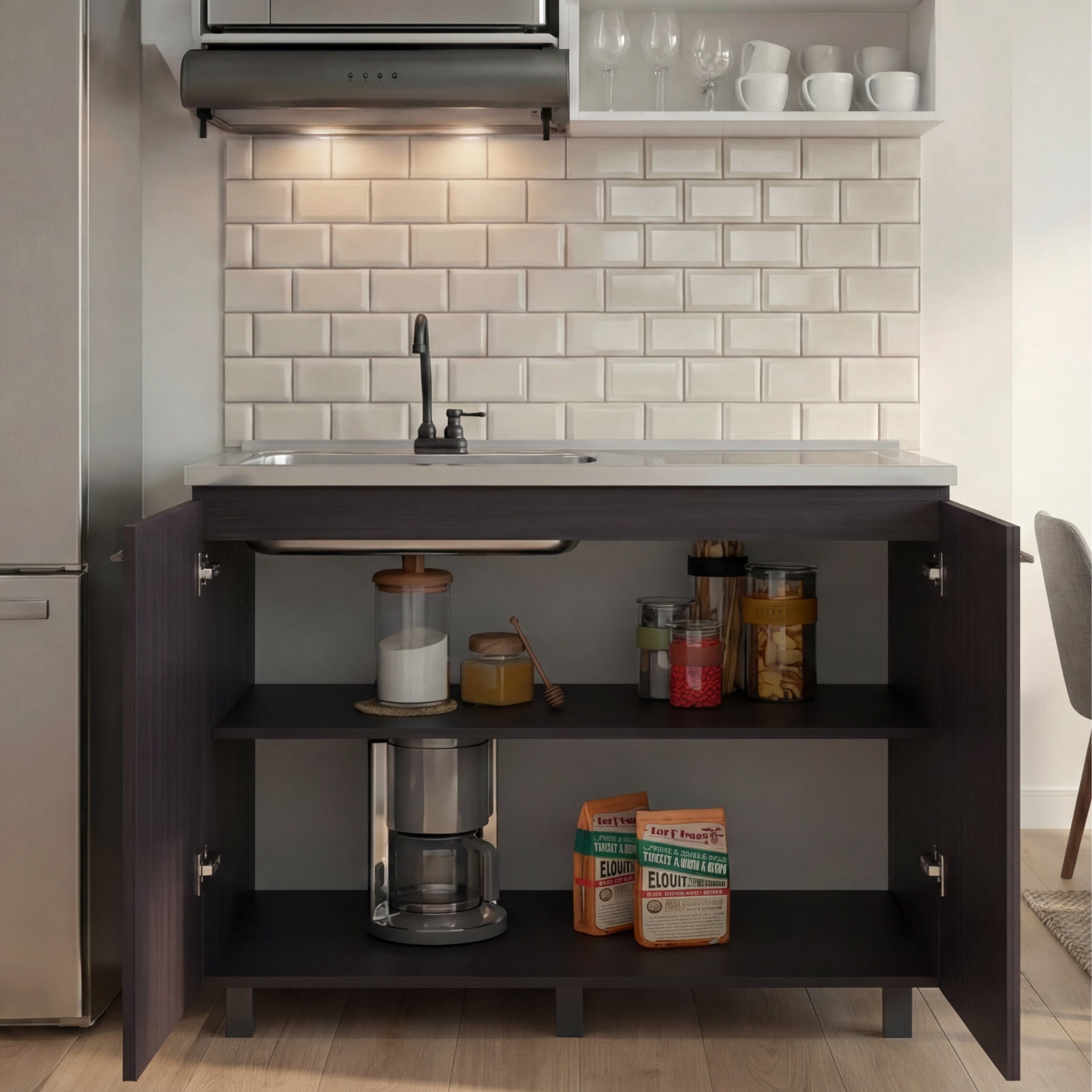 Tuhome Napoles Utility Sink with Cabinet, Stainless Steel Countertop, Interior Storage