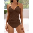 thumbnail image 3 of Halter V Neck Two Piece Set Tankini Solid Color Stretchy High Cut Swimsuits Women's Swimwear & Clothing, 3 of 9