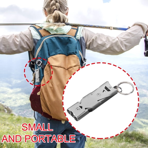 WWG Stainless Steel Whistle Double Tube Emergency Whistle 5.7x1.8x0.9cm Loud 150 Decibels for Outdoor Camping Hiking Hunting Safety Gear