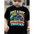 thumbnail image 1 of Boy JUST A BOY WHO LOVES MONSTER TRUCKS Truck Print Casual Round Neck T-shirt, 1 of 5