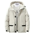 thumbnail image 2 of XMMSWDLA Deals Clearance Tops for Men Solid Casual Thicken Hooded Zipper Multi Pocket Keep Warm Jacket Coats, 2 of 8