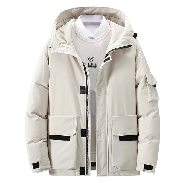 Hombres Sólido Casual Espesar Con Capucha Cremallera Multi Bolsillo Mantener Caliente Chaqueta Abrigos Pompotops oipoqjl21118