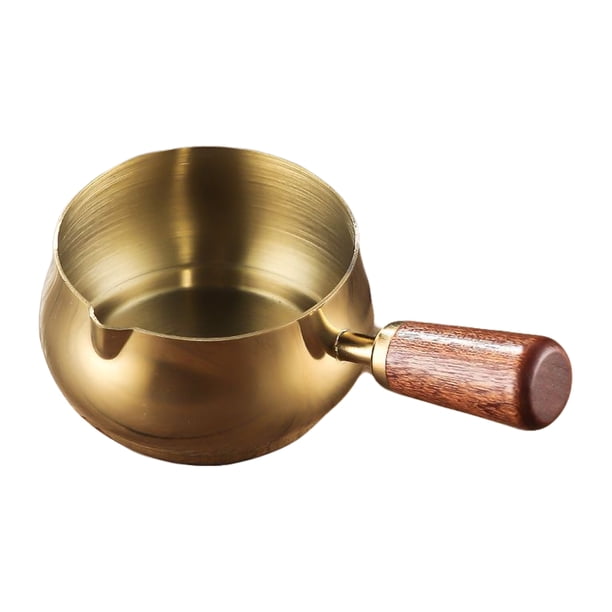 Taza de salsa de acero inoxidable de 50/100/150 ml con mango de madera, boca en forma de V, para café expreso, condimentos, aderezos para ensaladas y salsas para mojar.