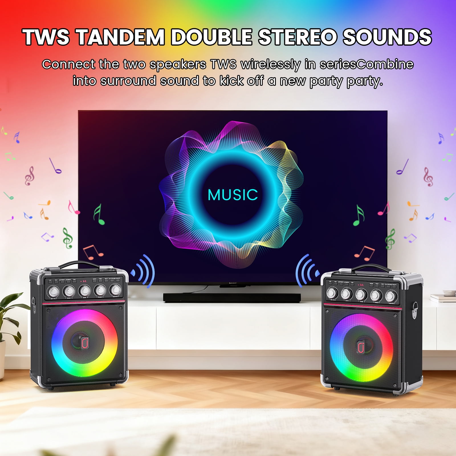 JYX Karaoke Machine, Portable Bluetooth Speaker with 2 Microphones, Karaoke Party Speaker, TX05