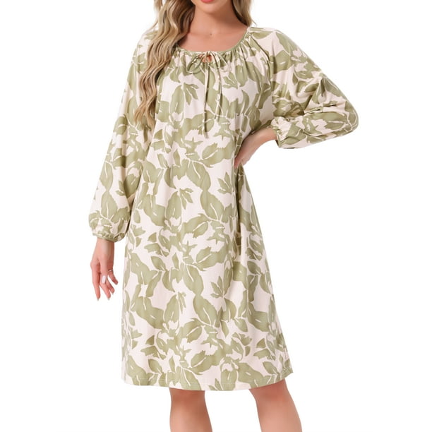 Vestido de Noche Floral de Manga Larga para Mujeres con Puños Elásticos y Bolsillo Midi Color Verde Claro