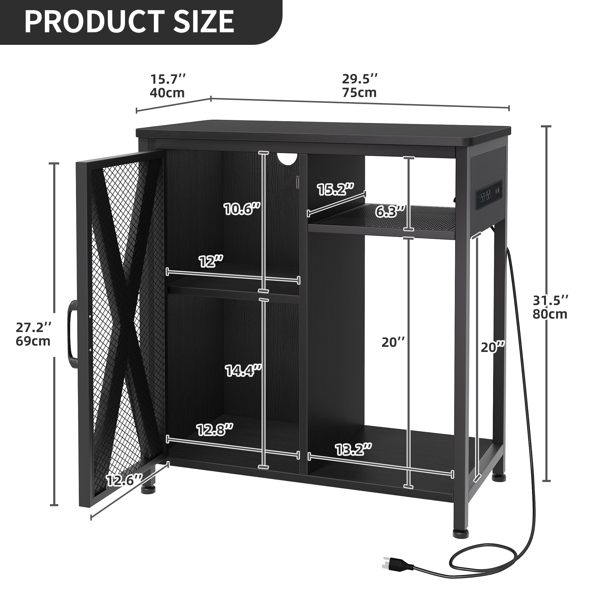 Dextrus Aquarium Stand with Power Outlets & LED Light and Cabinet for 20-29 Gallon Fish Tank Stand, Turtle Tank, Reptile Terrarium - Black